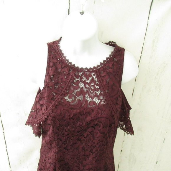 White House Black Market Dress 0 Purple Lace Ruffle - Picture 3 of 6